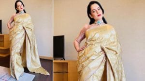 Kangana Ranaut Wears a Golden Banarasi Saree for her Brother's Engagement Ceremony - JDS Varanasi