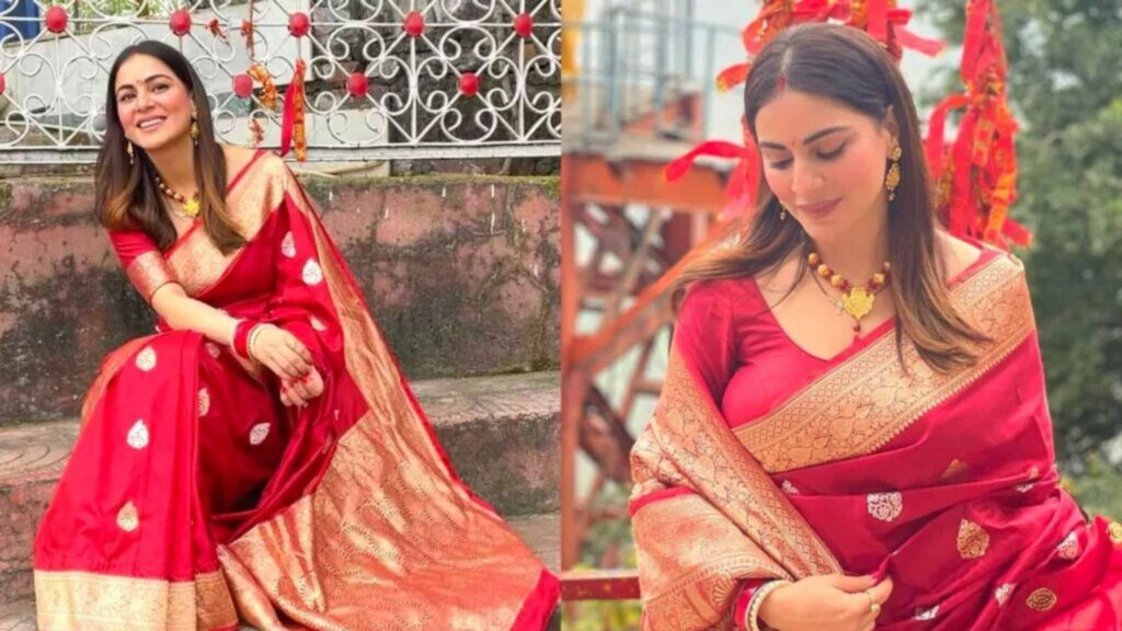 Bridal Punch Red Bridal Floral Banarasi Silk Party wear Saree | trendwati