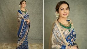 Nita Ambani in Royal blue banarasi saree