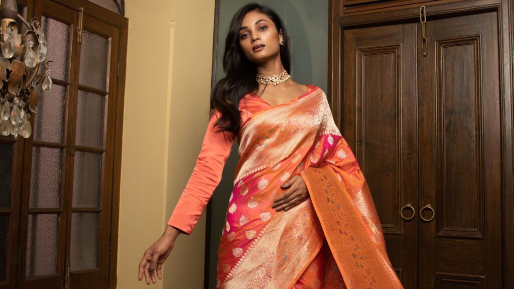 Premium Multi Colour Jacquard Handloom Katan Silk Banarasi Saree - The  Roasted Fabric - 4092795