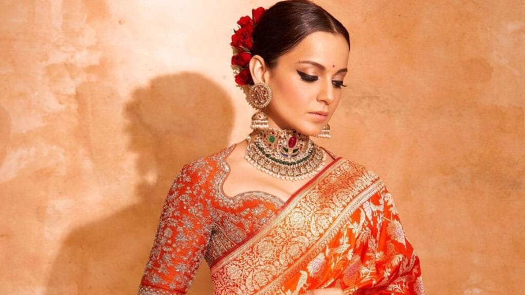 Kangan Ranaut in Orange Banarasi Saree