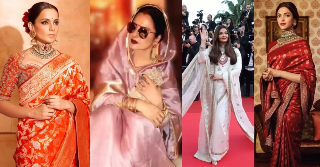 Bollywood’s Banarasi Saree Revival 2025 – Aishwarya, Rekha & More in Regal Weaves - JDS Banaras