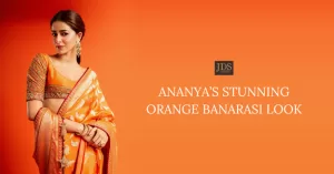 Ananya Pandey in Orange Banarasi Saree: A Tribute to Banarasi Heritage - JDS Banaras
