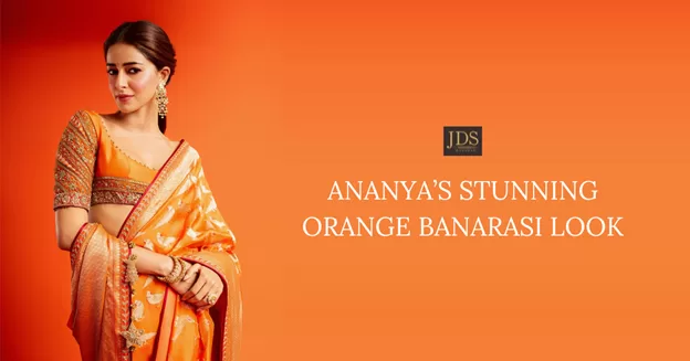 Ananya Pandey in Orange Banarasi Saree: A Tribute to Banarasi Heritage - JDS Banaras