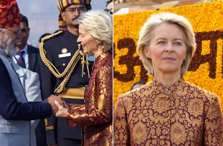 Ursula von der Leyen the President of the European Commission in Banarasi Brocade Silk